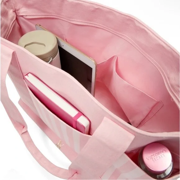 Victoria's Secret Light Pink Striped Tote - Picture 3 of 4